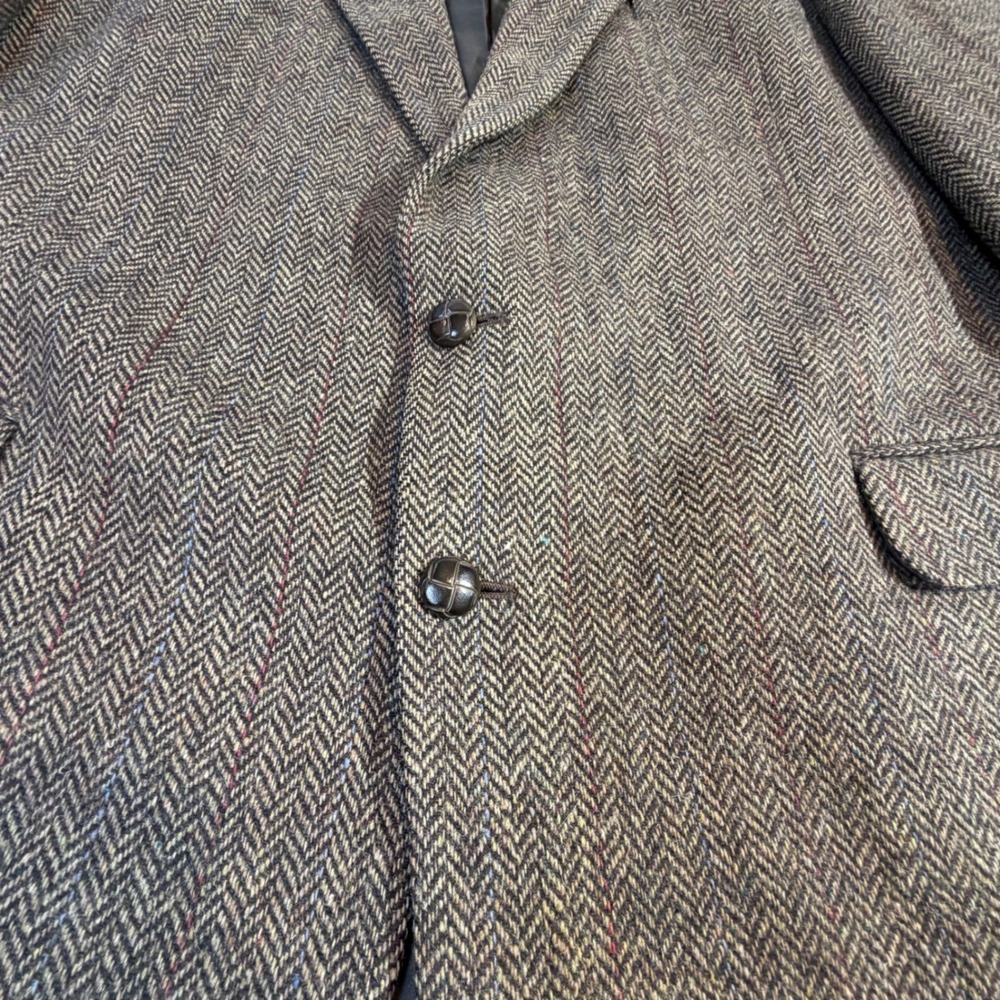 Vintage Wool Jacket‎ – 46 Gray Herringbone Tweed Leather Buttons - Picture 4 of 13